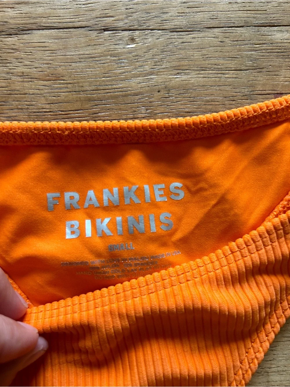 Frankie's Bikinis Orange Ribbed Two-Piece Swim Set cheeky bralette M top S bot